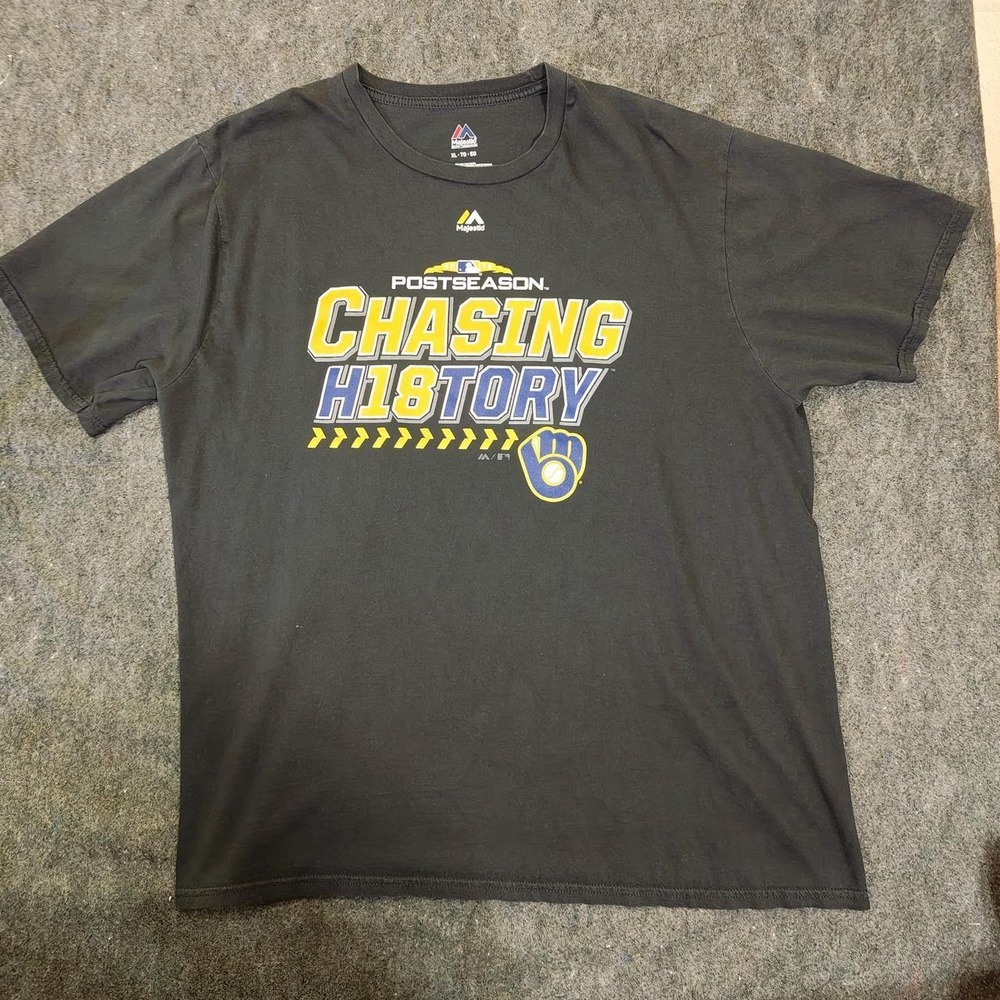 Majestic Milwaukee Brewers Chasing History MLB Postseason T-Shirt Mens XL Black